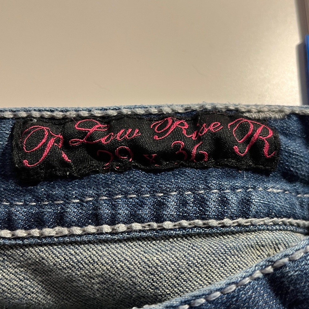 Rock and roll cowgirl denim bootcut jeans - embellished/ distressed W 29 - Picture 12 of 14